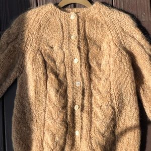Tan Italian mohair cardigan, Vintage S-M